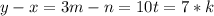 y-x=3&#10;m-n=10 t=7*k