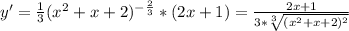 y'= \frac{1}3(x^2+x+2)^{- \frac{2}{3} }*(2x+1)= \frac{2x+1}{3* \sqrt[3]{(x^2+x+2)^2} }