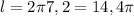 l=2 \pi 7,2 = 14,4 \pi