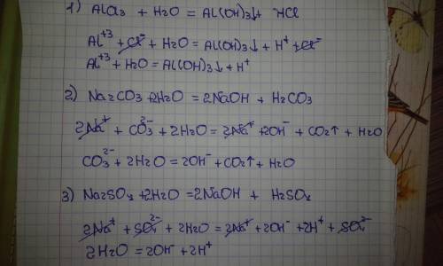 Напишите уравнение реакции гидролиза солей в йонном молекулярном по всем стадиям процесса alcl3+h20=