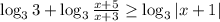 \log_3 {3} + \log_3 { \frac{x+5}{x+3} } \geq \log_3 { |x+1| } \