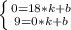 \left \{ {{0=18*k+b} \atop {9=0*k+b}} \right.