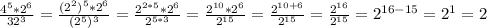 \frac{4^5*2^6}{32^3}= \frac{(2^2)^5*2^6}{(2^5)^3}= \frac{2^{2*5}*2^6}{2^{5*3}}= \frac{2^{10}*2^6}{2^{15}}= \frac{2^{10+6}}{2^{15}}= \frac{2^{16}}{2^{15}}= 2^{16-15}=2^1=2