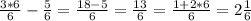 \frac{3*6}{6} - \frac{5}{6} = \frac{18-5}{6} = \frac{13}{6} = \frac{1+2*6}{6} =2 \frac{1}{6}