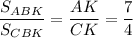 \dfrac{S_{ABK}}{S_{CBK}}=\dfrac{AK}{CK}=\dfrac{7}{4}