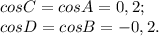 cosC=cosA=0,2;\\cosD=cosB=-0,2.