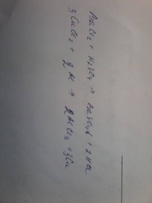 Расставьте коэффициенты в схемах реакций: а) baci2+h2so4=baso4(стрелка вниз)+hci б) cuci2+al=alci3+c