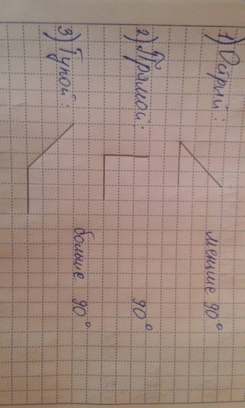 2класса выпиши названия углов. используй угольник. острие. прямые тупые.