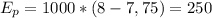 E_p=1000*(8-7,75)=250