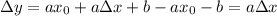 \Delta y= ax_{0}+a\Delta x +b-ax_{0}-b=a\Delta x