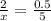 \frac{2}{x} = \frac{0.5}{5}