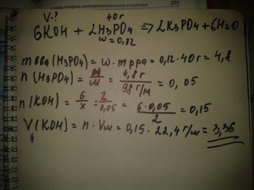 Сколько мл раствора 6м кон надо взять для нейтрализации 40г раствора фосфорной кислоты с массовой до
