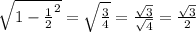 \sqrt{1 - \frac{1}{2}^{2}} = \sqrt{ \frac{3}{4}} = \frac{ \sqrt{3} }{ \sqrt{4} } = \frac{ \sqrt{3} }{2}