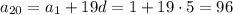 a_{20}=a_1+19d=1+19\cdot5=96