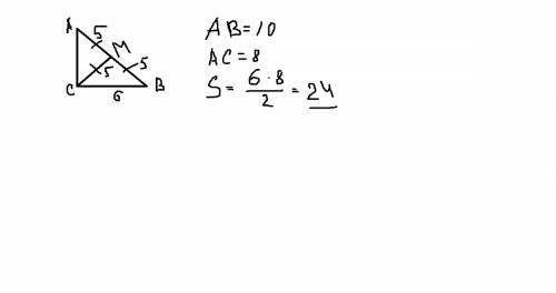 Впрямоугольном треугольнике медиана, проведенная к гипотезы равна 5 см, длина катета 6 см. найдите п
