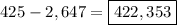 425-2,647=\boxed{422,353}