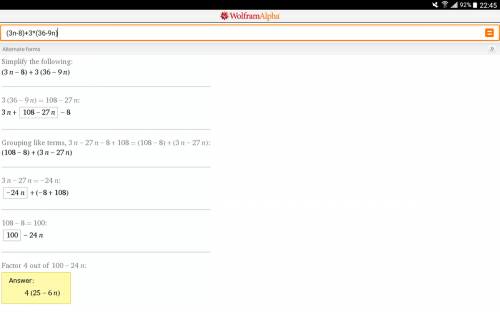 Определите,делится ли выражение 9*(3n-8)+3*(36-9n) на 4? если нет,то найдите число,на которое делитс