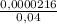 \frac{0,0000216}{0,04}