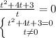 \frac{t^2+4t+3}{t} =0 \\ \left \{ {{t^2+4t+3=0} \atop {t \neq 0}} \right.