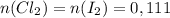 n(Cl_2)=n(I_2)=0,111