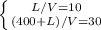 \left \{ {{L/V=10} \atop {(400+L)/V=30}} \right.