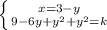 \left \{ {{x=3-y} \atop {9-6y+ y^{2} +y^2=k}} \right.