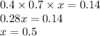 0.4 \times 0.7 \times x = 0.14 \\ 0.28x = 0.14 \\ x = 0.5