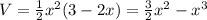 V=\frac{1}{2}x^2(3-2x)=\frac{3}{2}x^2-x^3