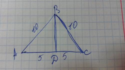 Найти высоту равностороннего треугольника со стороной 10 м.