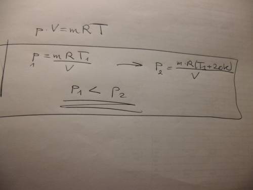 Газ в сосуде нагрели на 20 градусов, не изменяя его объем. как при этом изменилось его давление? поч
