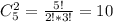 C^2_5 = \frac{5!}{2!*3!} = 10