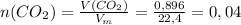 n(CO_2)= \frac{V(CO_2)}{V_m}= \frac{0,896}{22,4}=0,04