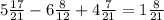 5 \frac{17}{21} -6 \frac{8}{12}+4 \frac{7}{21} =1 \frac{8}{21}