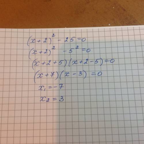 Найдите корень уравнения: (x+2)^2-25=0