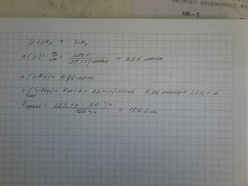 Какой объем силана получиться при взаимодействии 280 грамм кремния с водородом если потери силана со