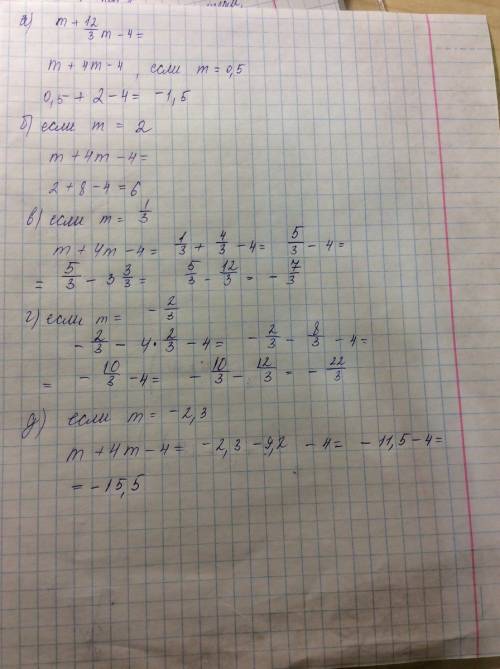 236. найдите значение дроби 2) m+12/3m-4 при m = 0,5; m = 2; m = 1/3; m = -2/3; m = -2,3