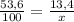 \frac{53,6}{100} = \frac{13,4}{x}