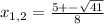 x_{1,2}=\frac{5+-\sqrt{41}}{8}