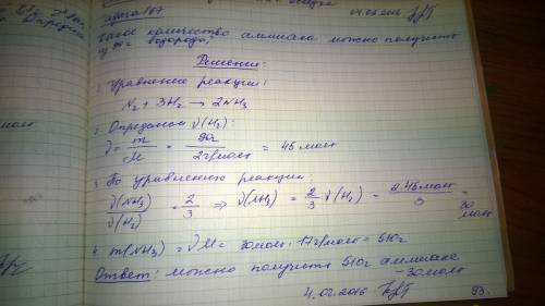 Какое кол-во аммиака можно получить из 90г водорода? (нужно решение в граммах)