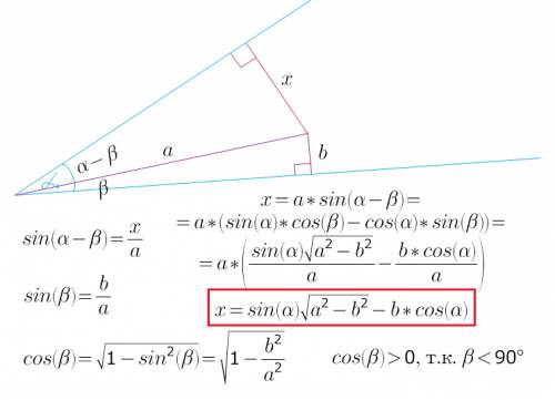 Внутри данного угла а расположена точка на расстоянии а от вершины и на расстоянии б от одной сторон