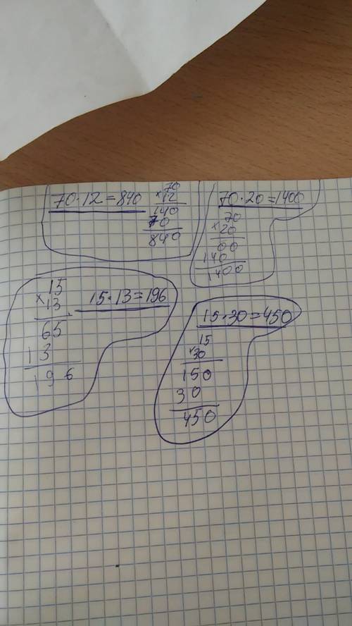 70*12= 70*20= 15*13= 15*30= нужно расписать примеры