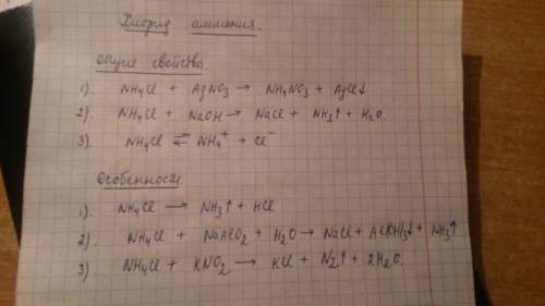 Напишите уравнения реакции характеризующие свойства хлорида аммония. укажите в каком случае хлорид а