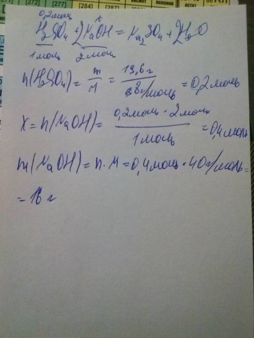 Дано: m(h2so4)=19,6г +naoh m(naoh)=?