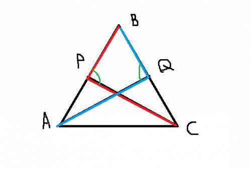 На сторонах ab и bc треугольника abc отмечены точки p и q так, что углы bpc и bqa равны как это нари