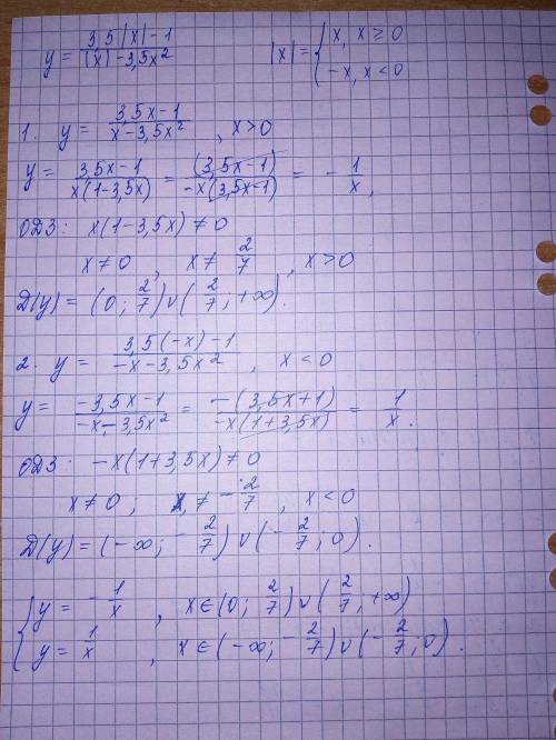 Постройте график функции y=3.5 ! x! -1/ ! х! -3,5x^2 и определите, при каких значениях k прямая y=kx