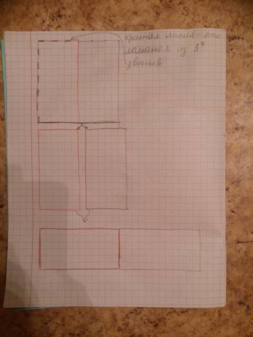Квадрат с длиной стороны 6 см. разрезали на 2 части по ломанной из трех звеньев, а затем из полученн
