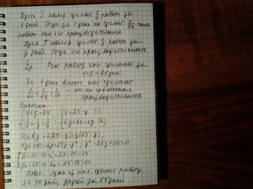 Двоє мулярів, виконуючи певне завдання разом, могли б закінчити його за 12 днів. якщо спочатку буде