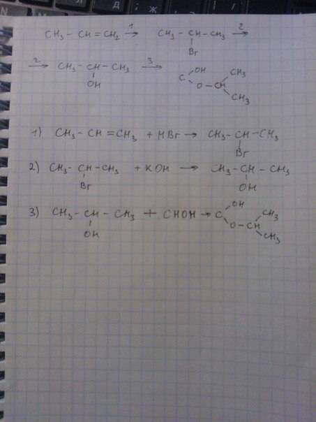 Пропен → 2-бромпропан → пропанол-2 →изопропилформиат !