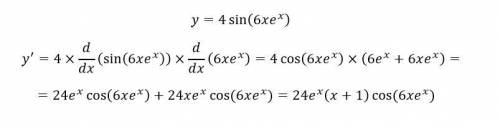 Найти производную функцию y = 4sin(6xe^x)