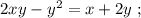 2xy - y^2 = x + 2y \ ;